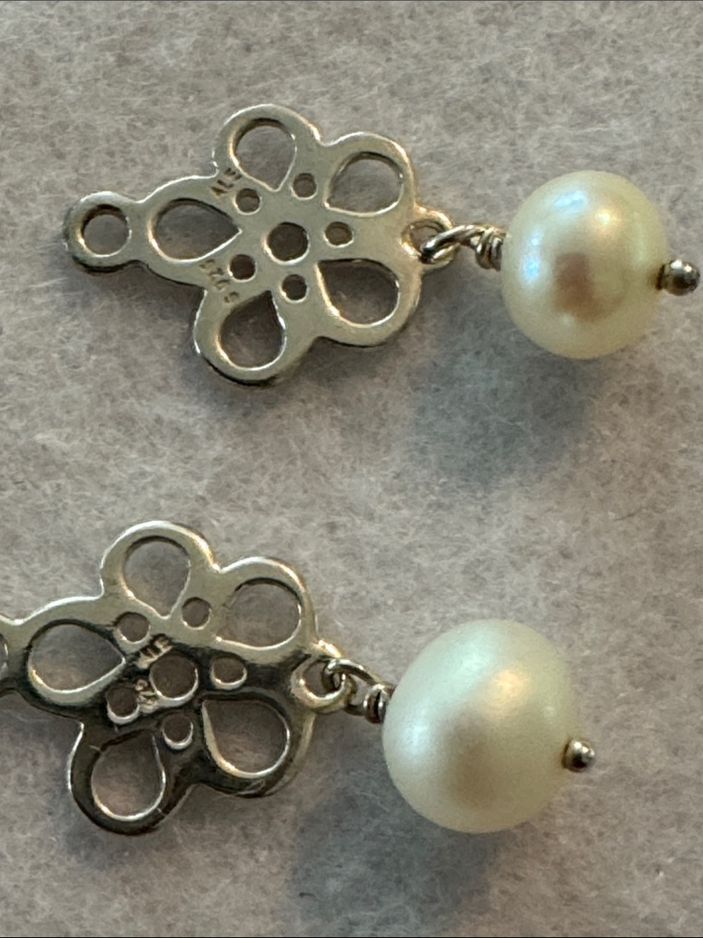 Pandora Silver Floral Pearl Drop Earrings - White